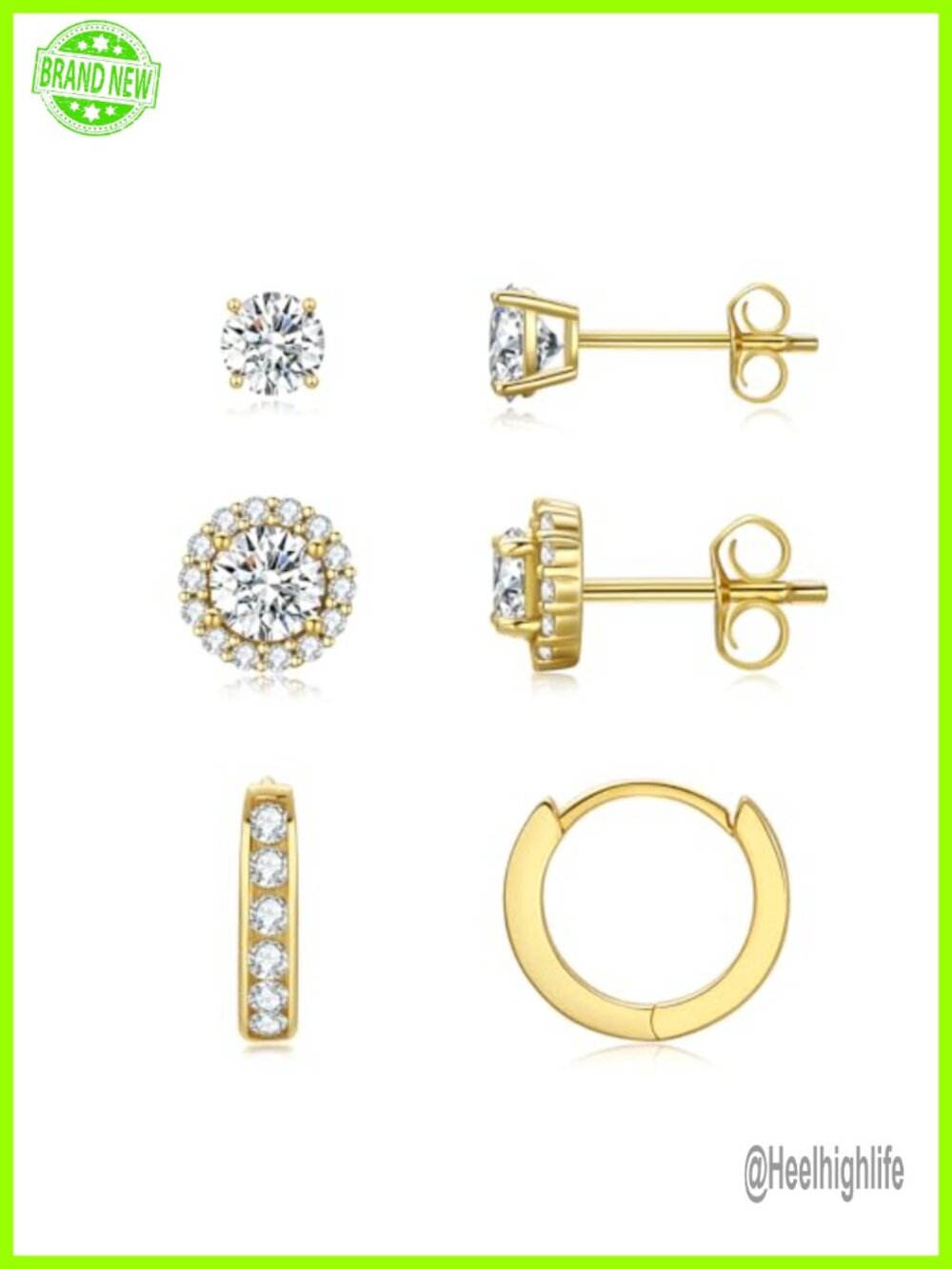 3 Holes Gold Stackable Earrings Set for Women, Studs & Hoop Earrings Set